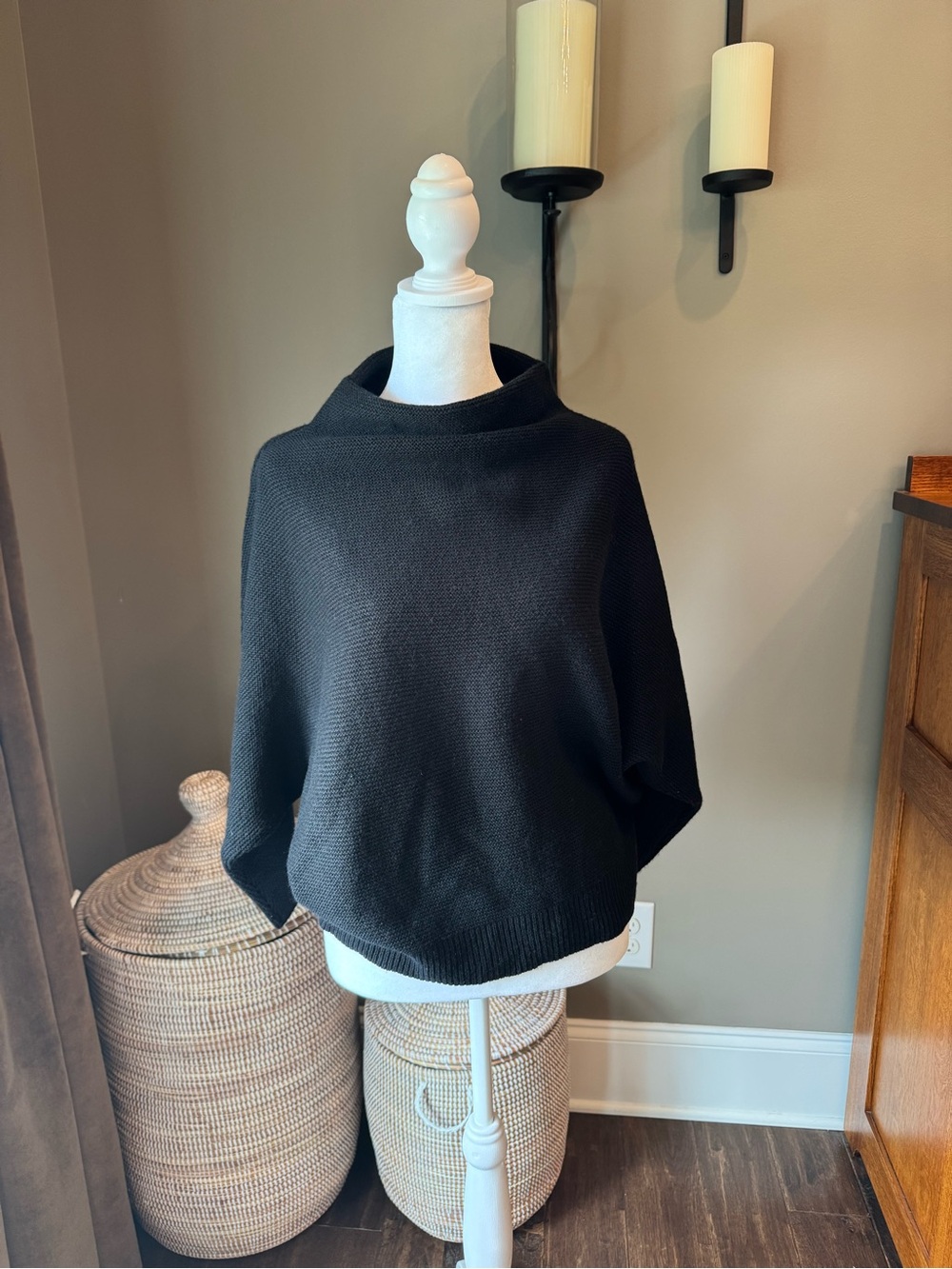 The Reset R Label Black Wool Cashmere Poncho Sweater Size M